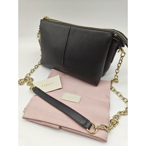 Radley London Hillgate Place Pebbled Leather Chain Zip Top Crossbody -Black - Picture 8 of 12